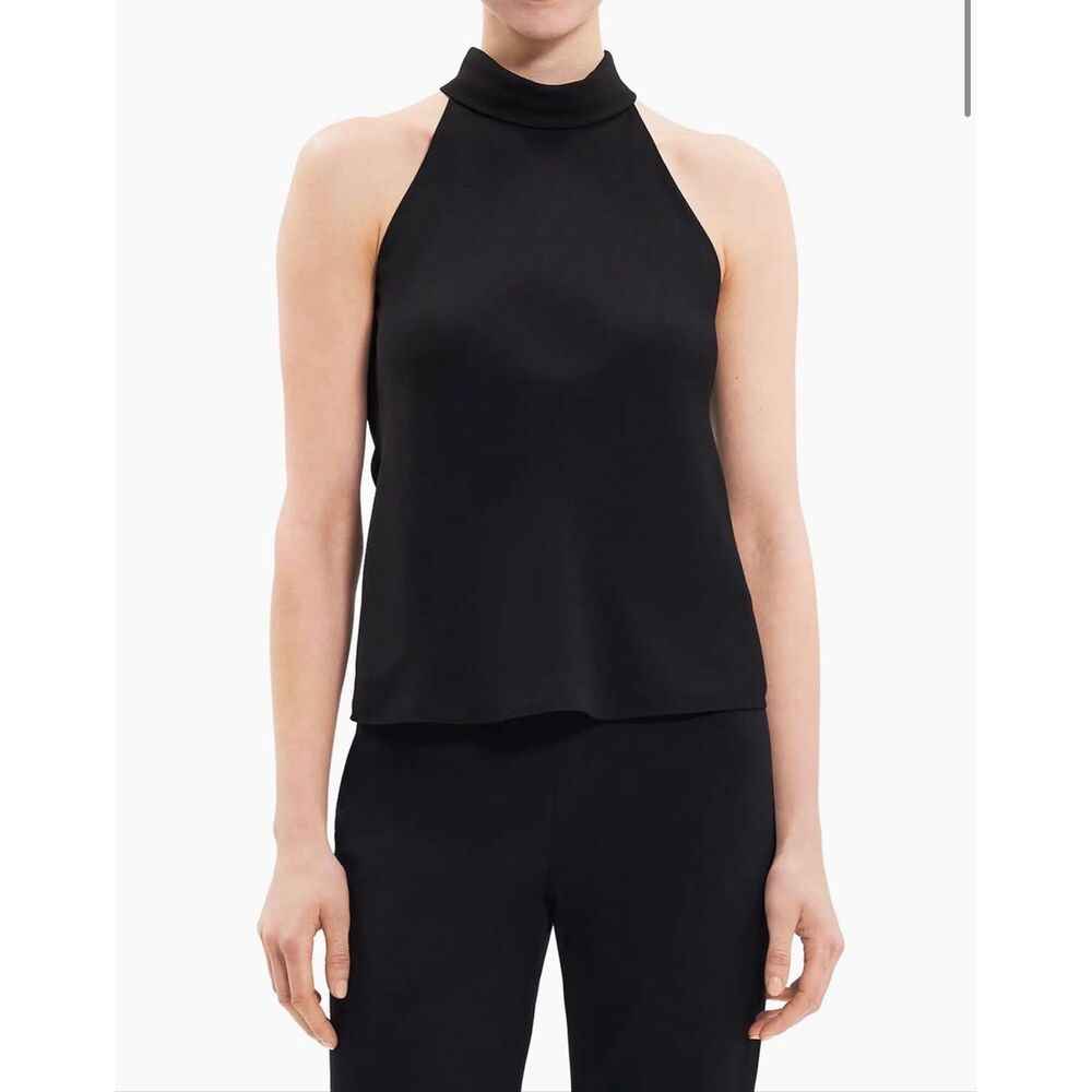 Theory $245 Good Collection Rolled Neck Halter Top Black Womens Large NEW